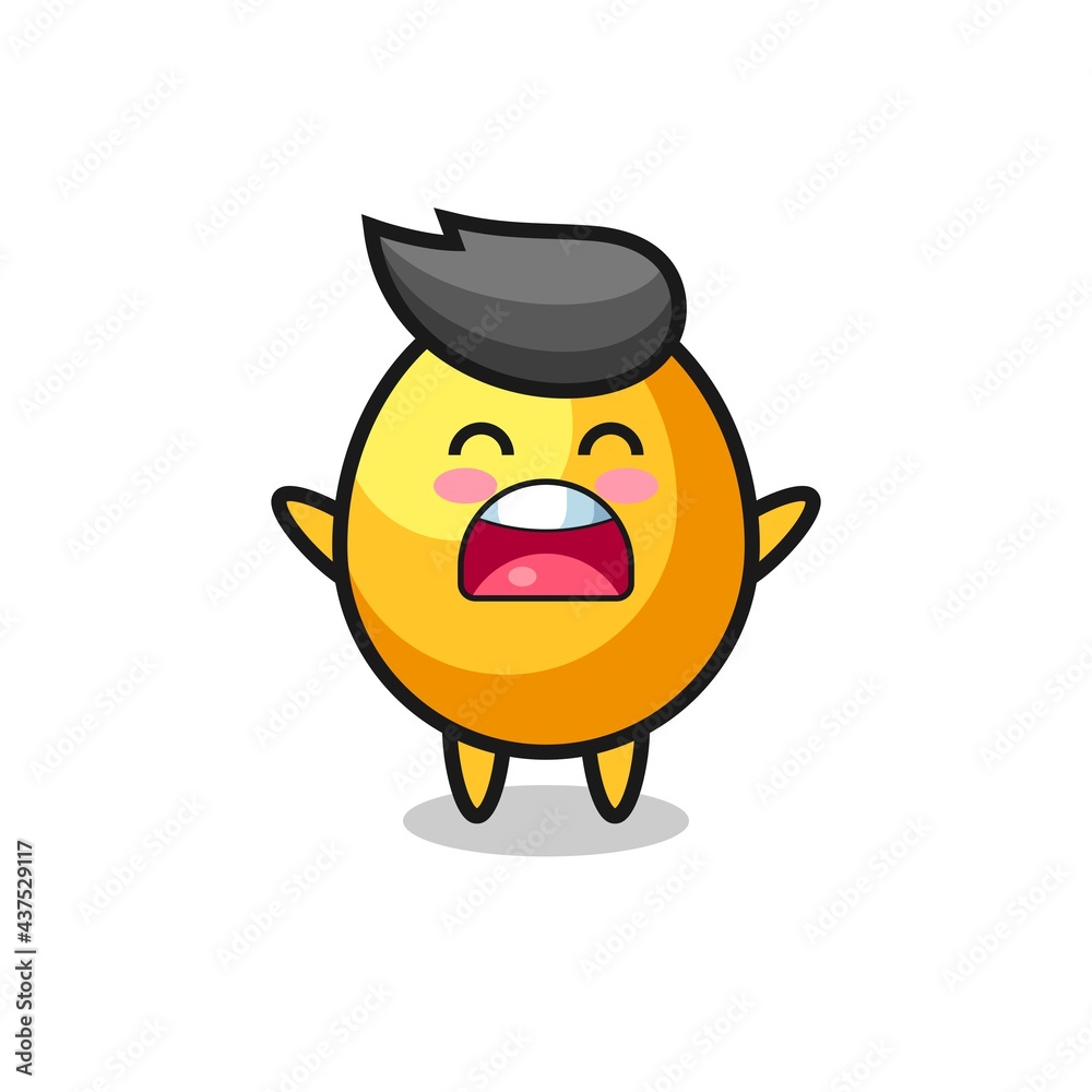 cute golden egg mascot with a yawn expression