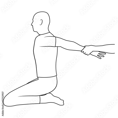 Massage. Yumeiho therapy line. Instructions for performing massage techniques, stretching breast muscles. Simple vector illustration for physical therapy guidelines, websites and prints.