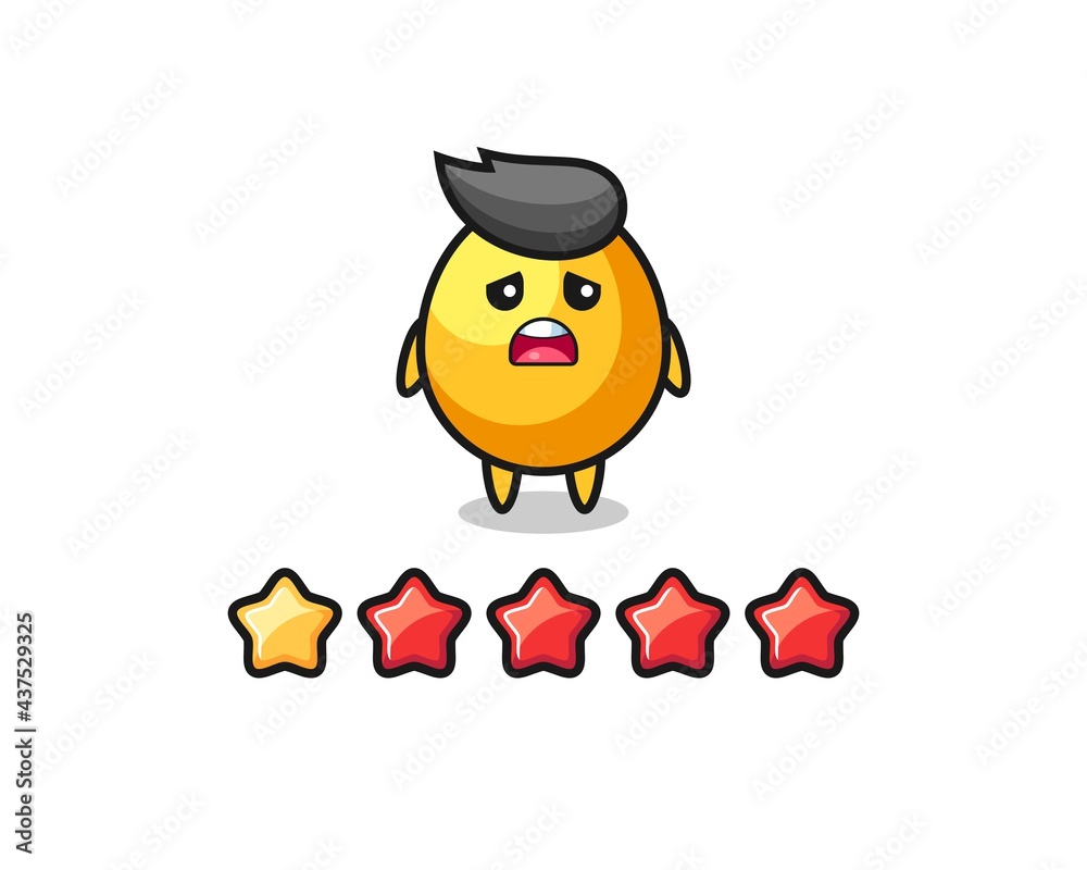 the illustration of customer bad rating, golden egg cute character with 1 star