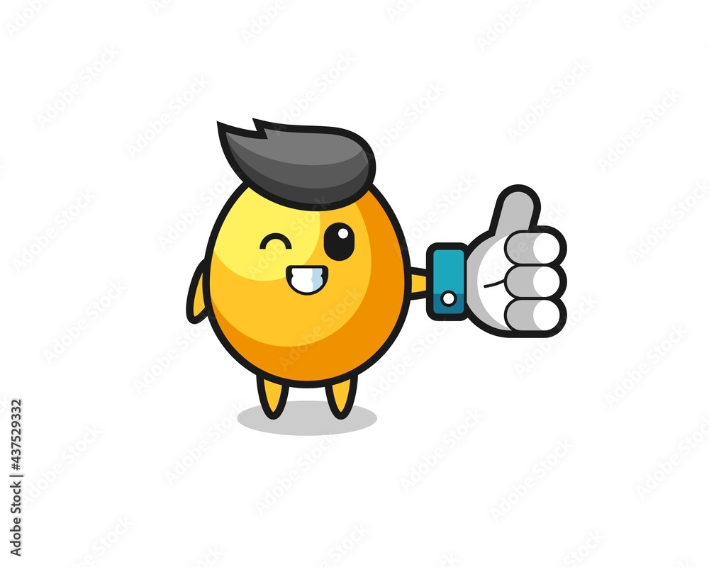 Fototapeta premium cute golden egg with social media thumbs up symbol
