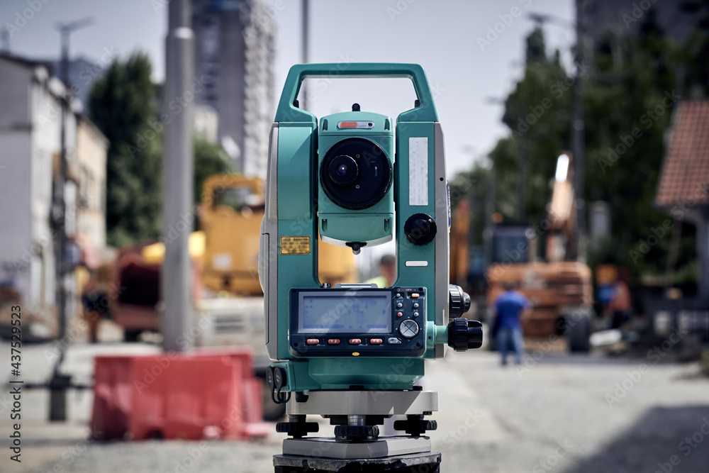 Theodolite instrument for measuring land angles during construction. Theodolite instrument for measuring land angles during construction.