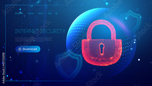 Cyber security red lock. Sphere shield internet protection. Antivirus Background. EPS 10