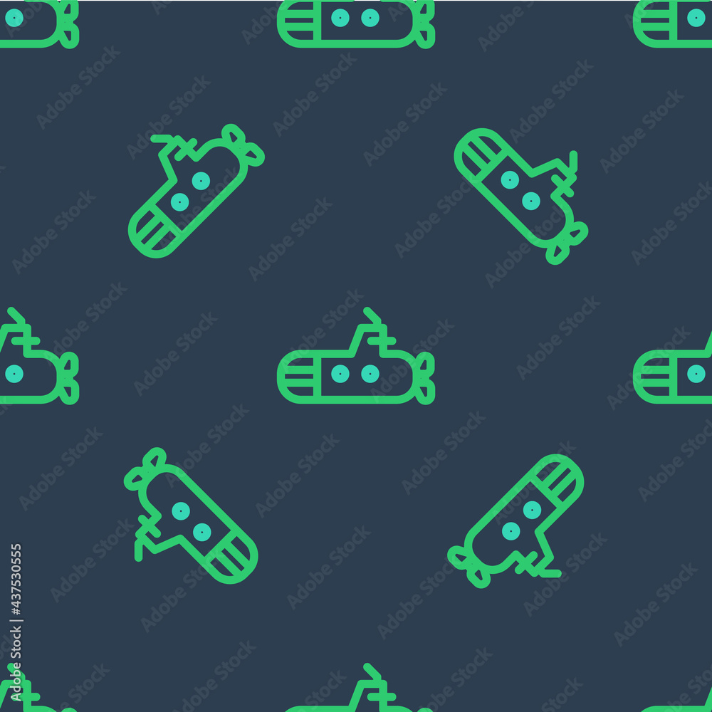 Line Submarine icon isolated seamless pattern on blue background. Military ship. Vector Line Submarine icon isolated seamless pattern on blue background. Military ship. Vector