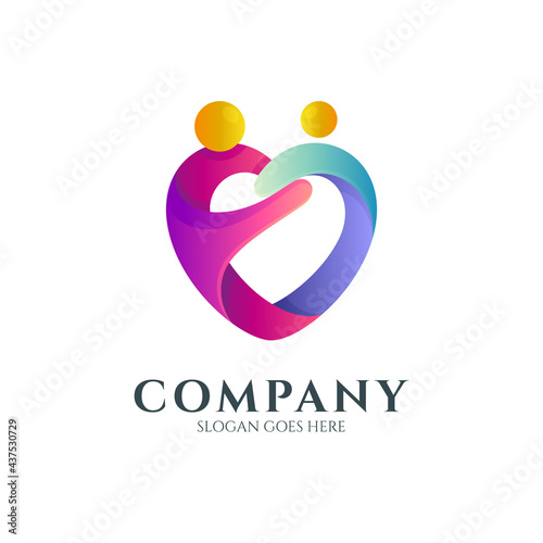 Vector logo of love care with multiple gradient color