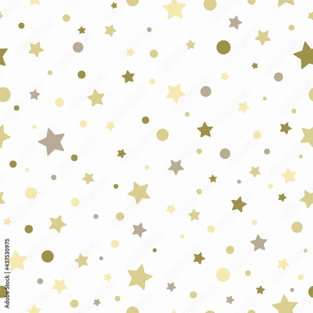Seamless pattern with golden stars, dots and sparkles on white background. Seamless pattern with golden stars, dots and sparkles on white background.