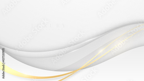 Elegant white shade background with line golden elements. Realistic luxury paper cut style 3d modern concept. vector illustration for design.