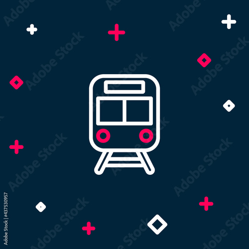 Line Train and railway icon isolated on blue background. Public transportation symbol. Subway train transport. Metro underground. Colorful outline concept. Vector