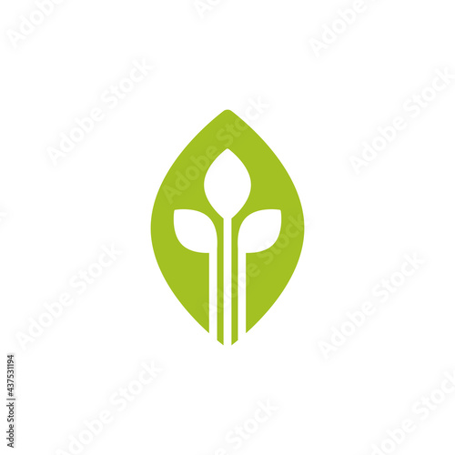 Green sprouts, sprigs, raw with silhouette leaf. Icon Isolated on white.