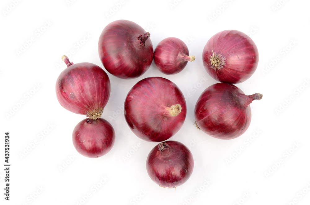 closeup bunch the ripe maroon onion isolated on white background. closeup bunch the ripe maroon onion isolated on white background.