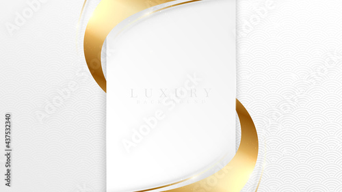 Elegant white shade background with line golden elements. Realistic luxury paper cut style 3d modern concept. vector illustration for design.