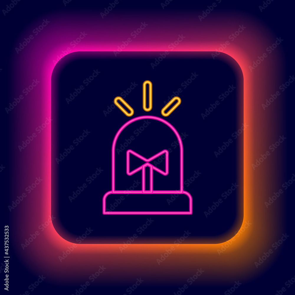 Glowing neon line Flasher siren icon isolated on black background. Emergency flashing siren. Colorful outline concept. Vector Glowing neon line Flasher siren icon isolated on black background. Emergency flashing siren. Colorful outline concept. Vector