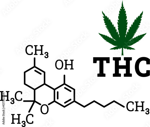 Vector illustration of the THC tetrahydrocannabinol chemical formula