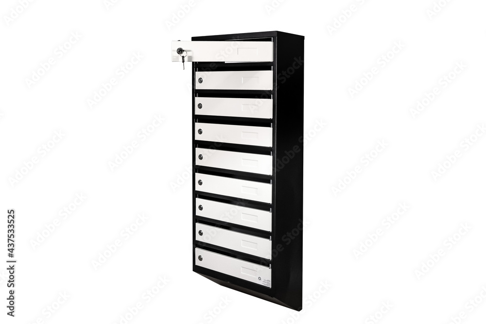 Mail boxes filled of leaflets and letters. Shallow DOF,Mailboxes and Lock in Rows at Entrance Mail boxes filled of leaflets and letters. Shallow DOF,Mailboxes and Lock in Rows at Entrance