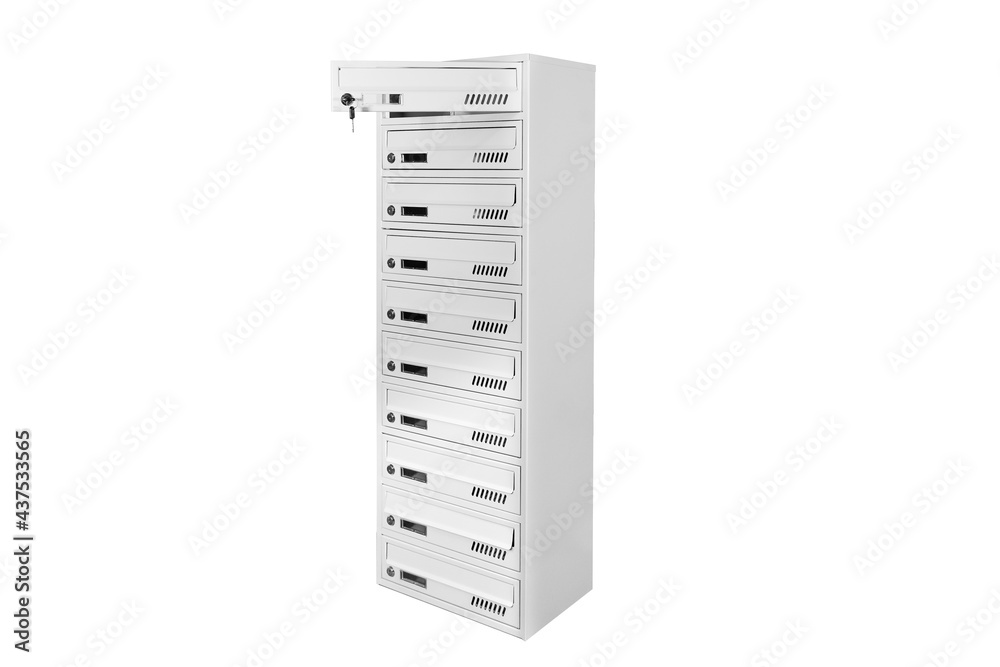 Mail boxes filled of leaflets and letters. Shallow DOF,Mailboxes and Lock in Rows at Entrance Mail boxes filled of leaflets and letters. Shallow DOF,Mailboxes and Lock in Rows at Entrance