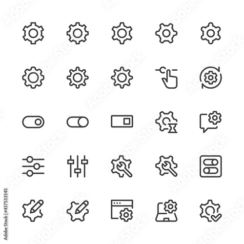 Setup and Settings. Options, Gear, Cogwheel, Slider. Simple Interface Icons for Web and Mobile Apps. Editable Stroke. 32x32 Pixel Perfect.