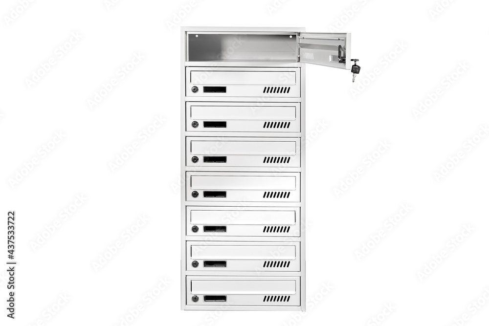 Mail boxes filled of leaflets and letters. Shallow DOF,Mailboxes and Lock in Rows at Entrance Mail boxes filled of leaflets and letters. Shallow DOF,Mailboxes and Lock in Rows at Entrance