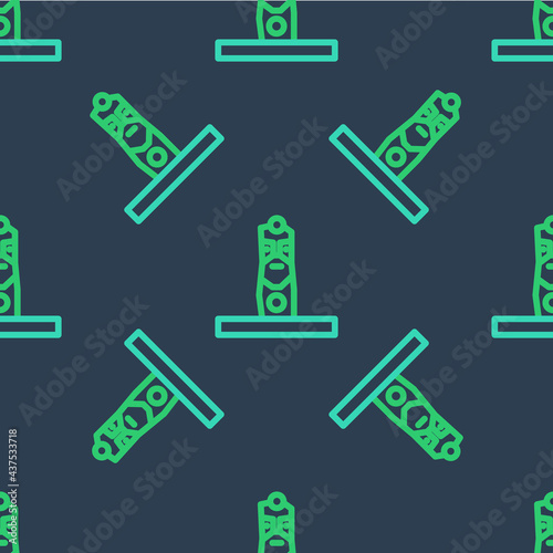 Line Slavic pagan idol icon isolated seamless pattern on blue background. Antique ritual wooden idol. Vector