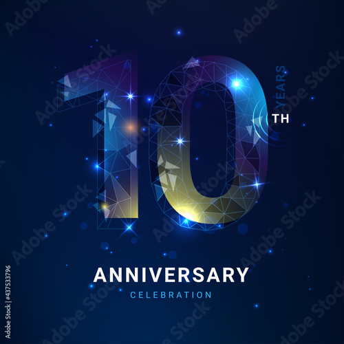 10 years anniversary logo template geometric line with star. Poster template for Celebrating 10th event