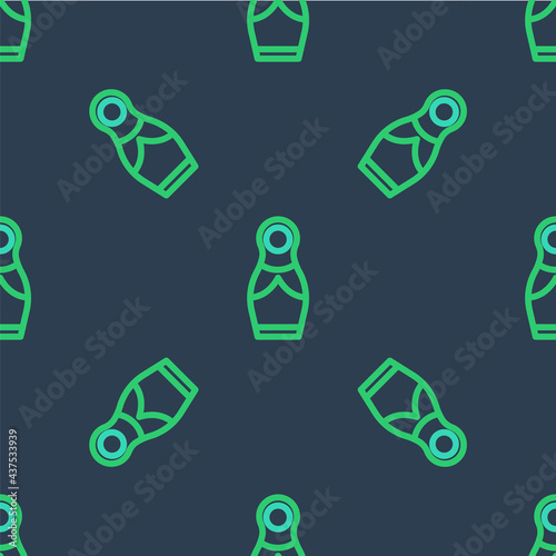 Line Russian doll matryoshka icon isolated seamless pattern on blue background. Vector