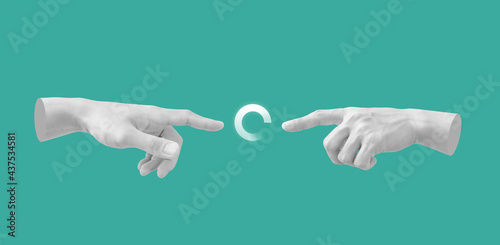 Digital collage modern art. Hand reaching out, pointing finger together © SasinParaksa