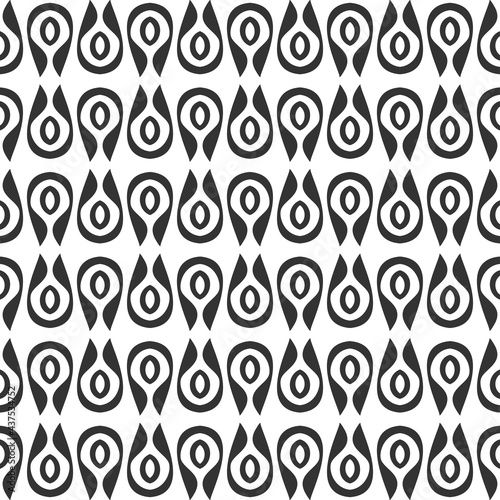 Decorative background pattern with simple black ornaments on white background, wallpaper. Seamless pattern, texture