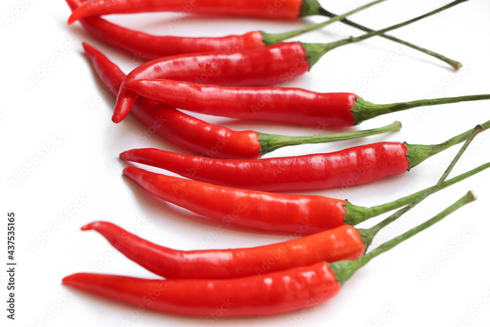 Selective focus at fresh chili red hot the vegetable from organic farm isolated background