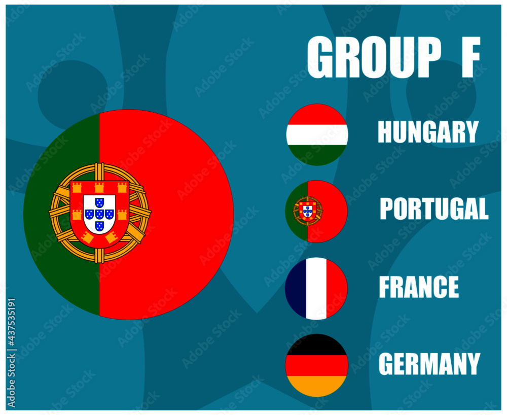 European football 2020 teams.Group F Portugal Flag.European soccer final