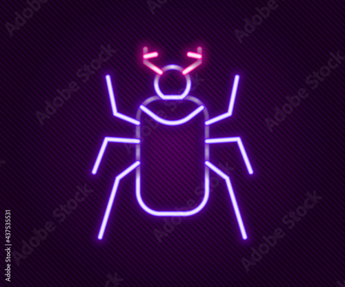 Glowing neon line Beetle bug icon isolated on black background. Colorful outline concept. Vector