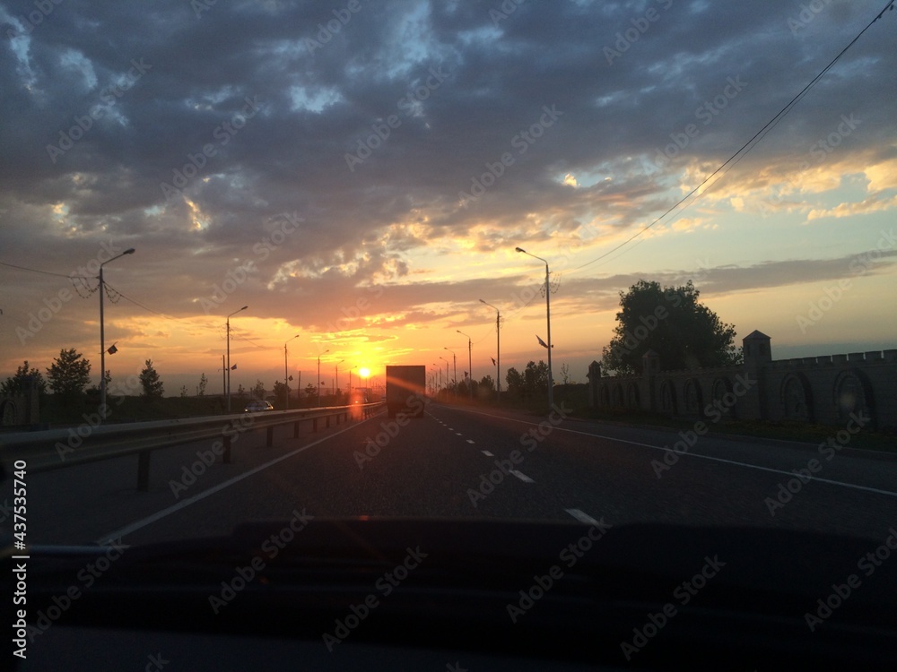 sunset on the highway Grozny - Chechen republic russia sunset on the highway Grozny - Chechen republic russia