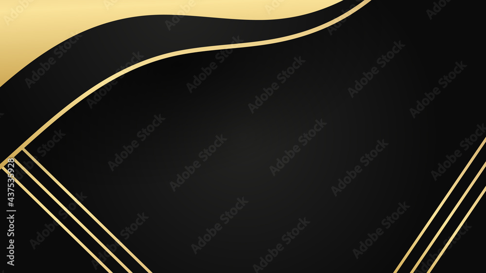 Fototapeta premium Modern abstract black background with gold line composition. Abstract gold on black metallic texture with simple design modern luxury futuristic background vector illustration for presentation design