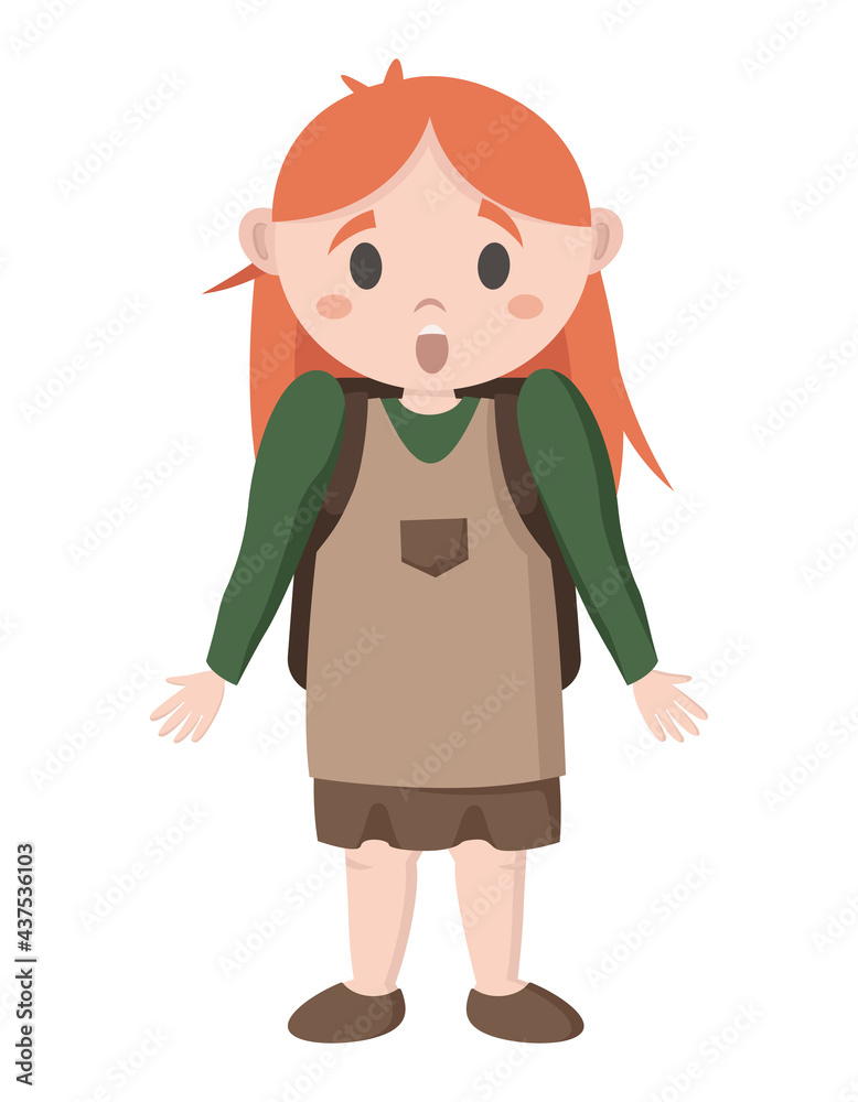 Schoolgirl is perplexed. Pupil in cartoon style Schoolgirl is perplexed. Pupil in cartoon style