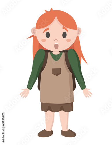 Schoolgirl is perplexed. Pupil in cartoon style