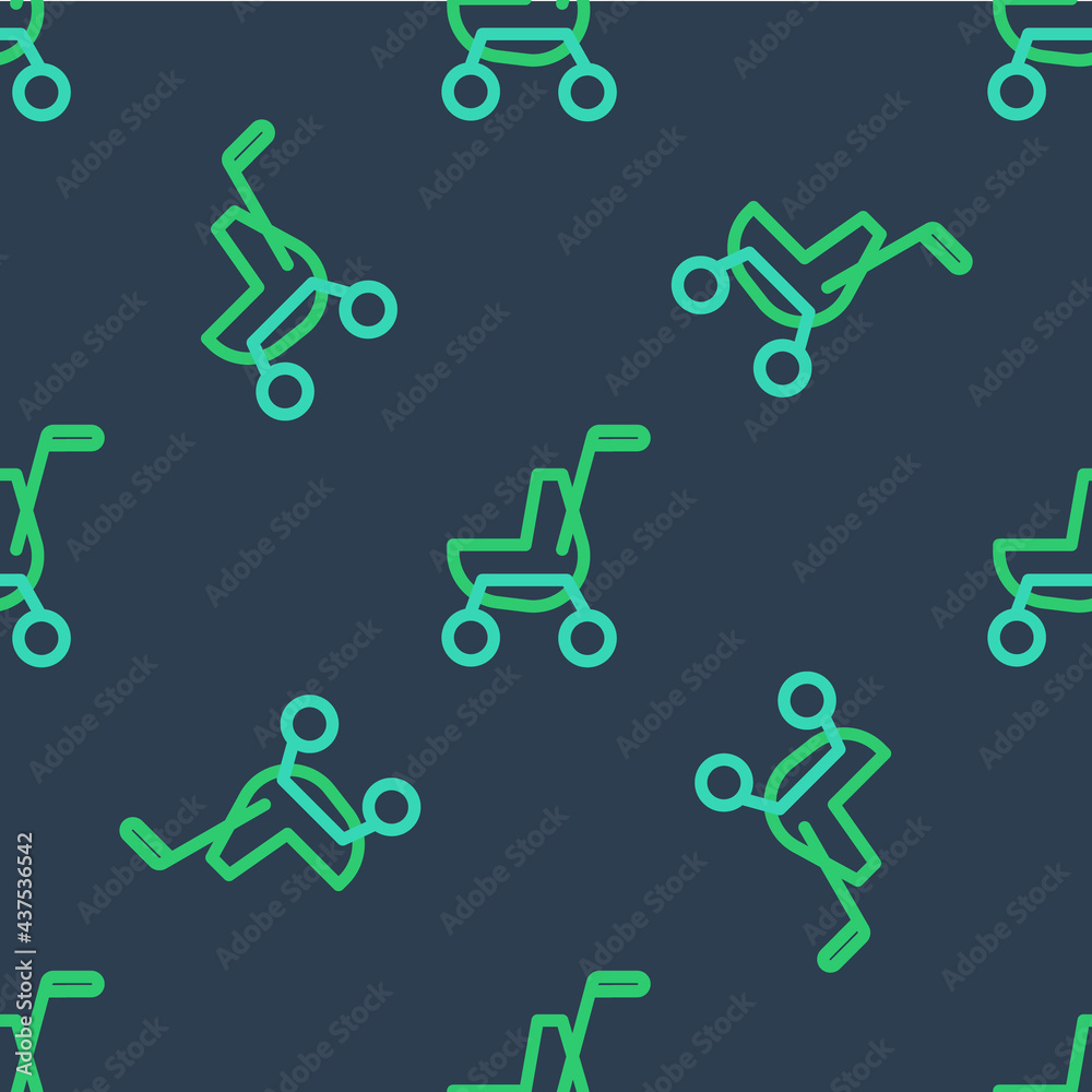 Line Baby stroller icon isolated seamless pattern on blue background. Baby carriage, buggy, pram, stroller, wheel. Vector Line Baby stroller icon isolated seamless pattern on blue background. Baby carriage, buggy, pram, stroller, wheel. Vector
