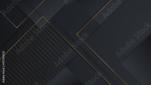 Black gold background overlap dimension abstract geometric modern. vector illustration. Elegant Abstract Geometric Shiny Luxury Black Gold Background For Wallpaper, Banner, Cover Or Presentation 