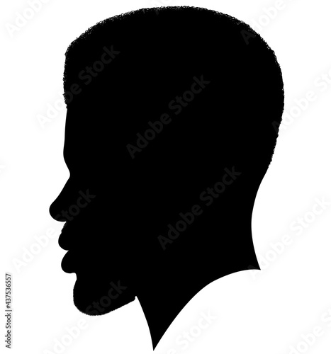 Black African American profile picture, Man from the side with afroharren. Black Men African American with Dreadlocks hairstyle, afro hair and beard. vector illustration realistic silhouette   photo