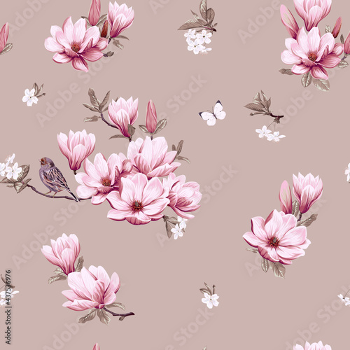 Spring seamless background with magnolia photo