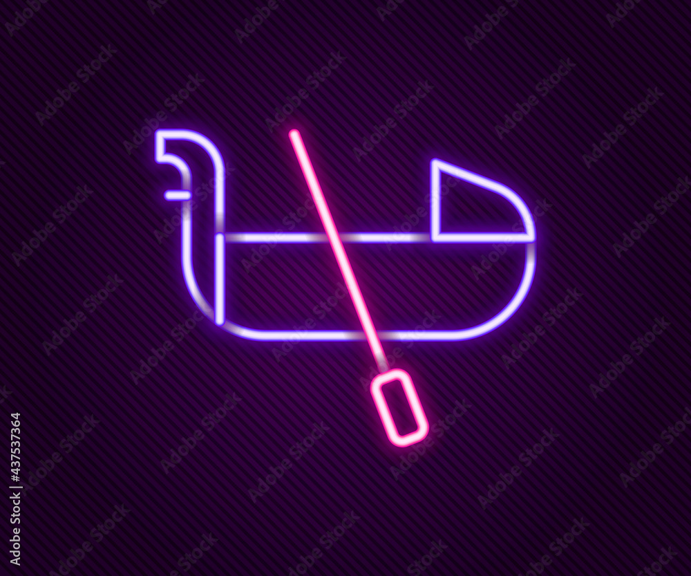 Glowing neon line Gondola boat italy venice icon isolated on black background. Tourism rowing transport romantic. Colorful outline concept. Vector Glowing neon line Gondola boat italy venice icon isolated on black background. Tourism rowing transport romantic. Colorful outline concept. Vector