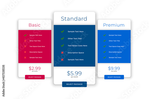 modern comparision plans and pricing template