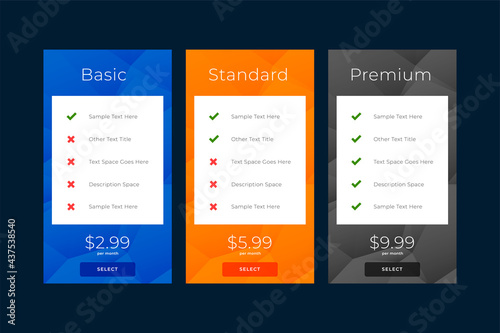 modern plans and pricing subscription comparision template