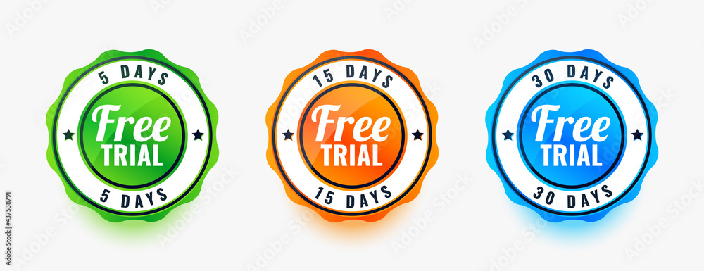 set of three free trial badges
