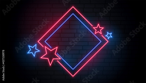 red and blue neon frame with stars