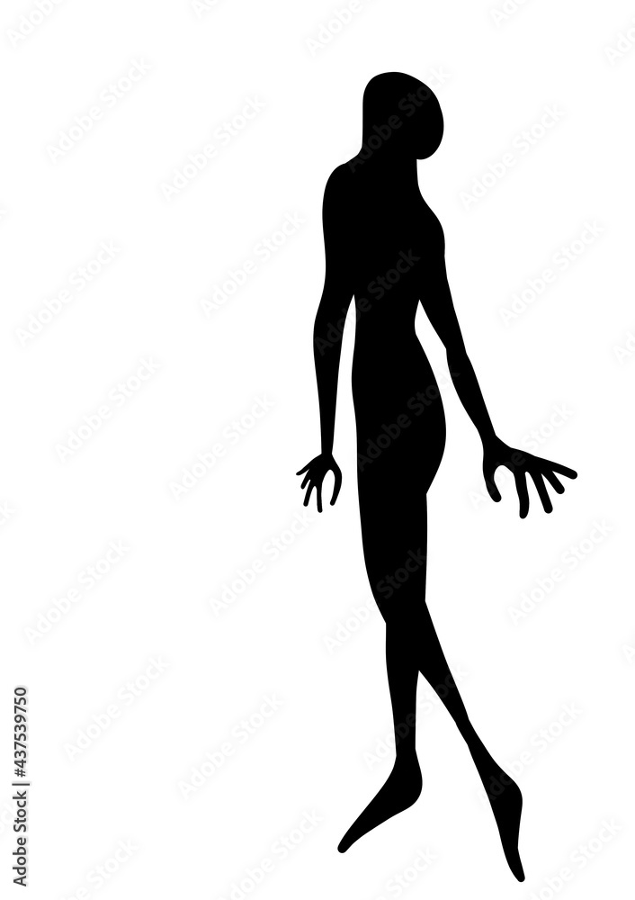 The figure of a flying, jumping man. Black isolated silhouette of a man on a white background. Clipart.
