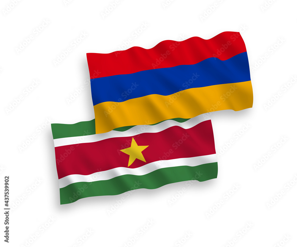 Flags of Republic of Suriname and Armenia on a white background Flags of Republic of Suriname and Armenia on a white background