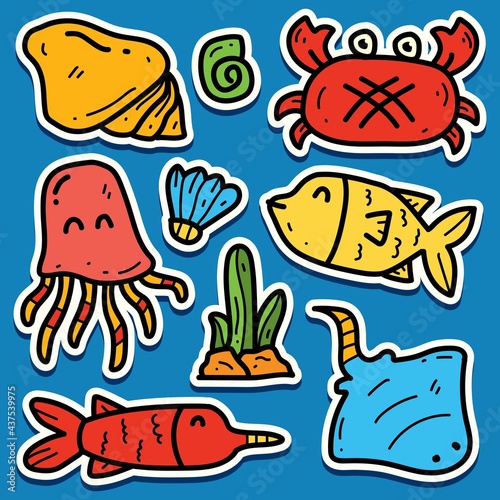 sea ​​animal cartoon kawaii sticker vector design