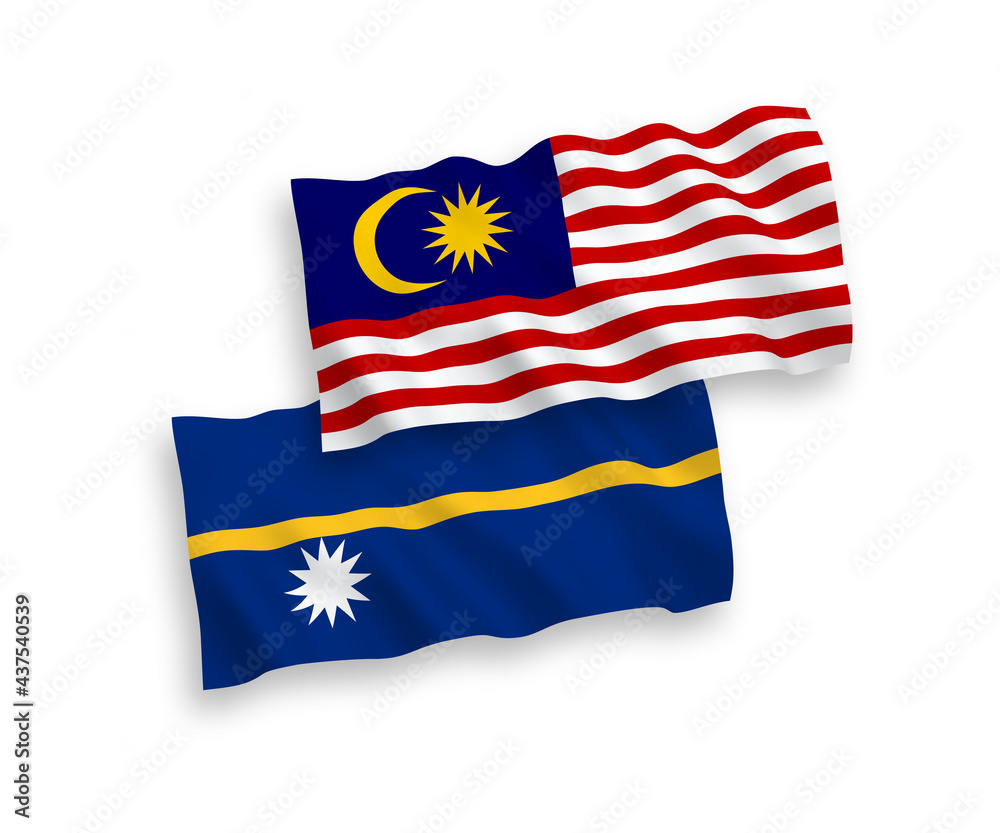 Flags of Republic of Nauru and Malaysia on a white background Flags of Republic of Nauru and Malaysia on a white background