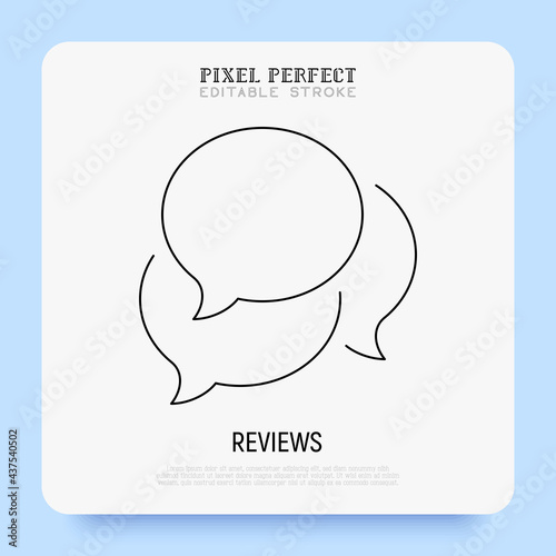 Feedback, reviews thin line icon. Three speech bubbles. Pixel perfect, editable stroke. Vector illustration.