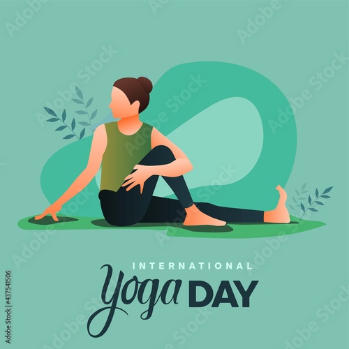 international yoga day. yoga body posture. Woman practicing yoga. vector illustration design