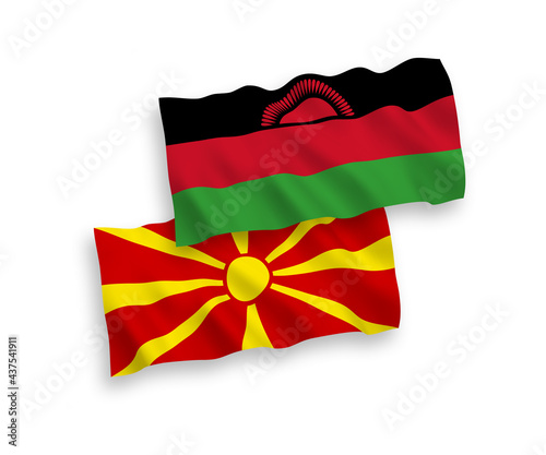 Flags of Malawi and North Macedonia on a white background