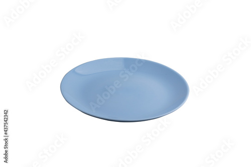 Blue empty plate on isolated, white background