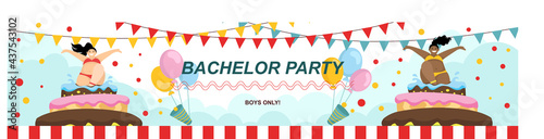 Banner for a big bachelor party. Poster for party decorations. Vector in cartoon style.